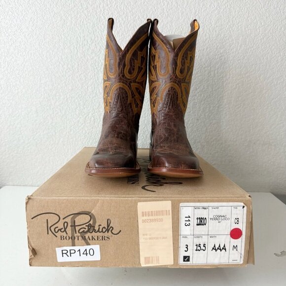 NEW Rod Patrick Mens Cowboy Boots 15.5AAA Perro Loco Brown Square Toe Western - Picture 10 of 11